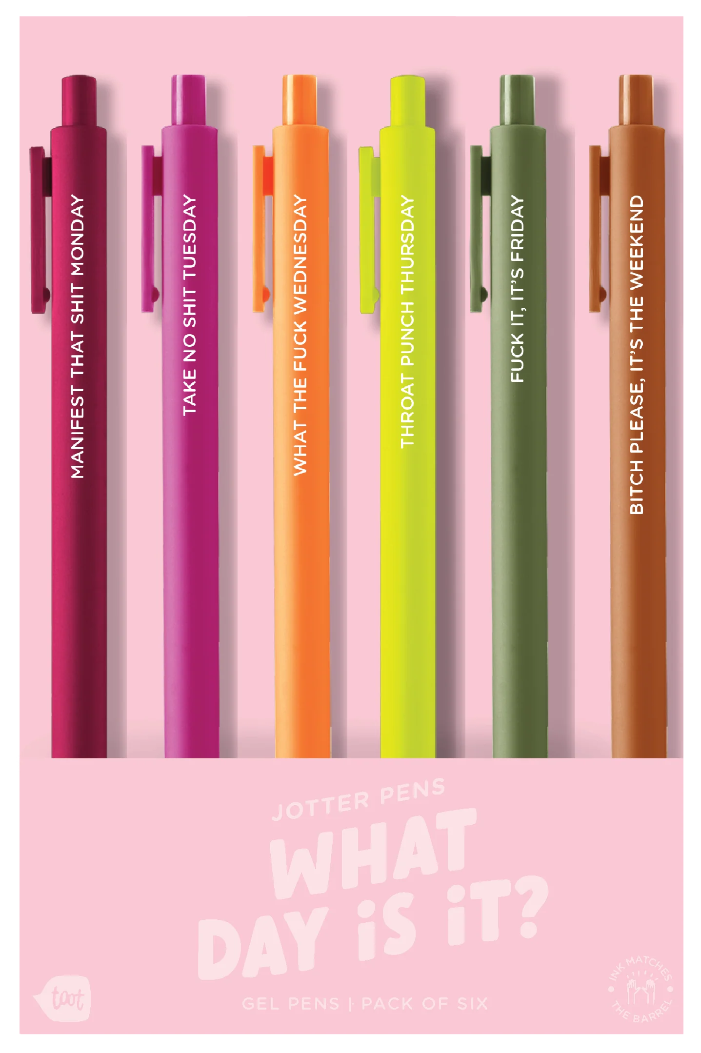 What Day Is It? Jotter Pen Set with 6 colorful gel pens gift store